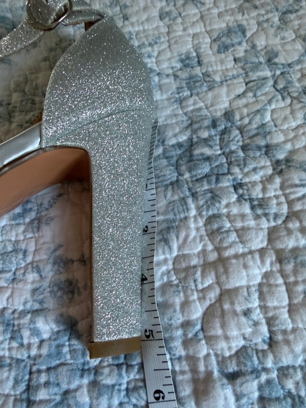IDIFU Silver Glitter Platform Heels with Ankle Strap - Picture 6 of 8